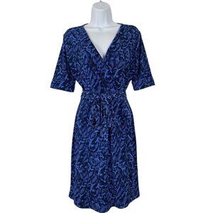APT.9 Women's V-Neck Blue Animal Print Dress With Tie Waist Medium